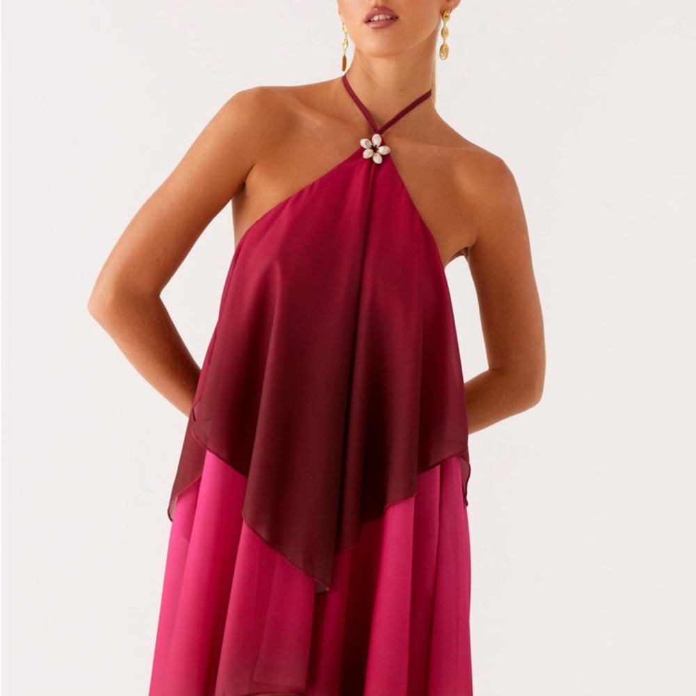 Elegant Burgundy and Pink Halter Dress